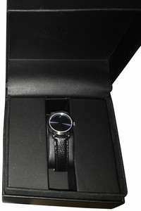 Movado Black Classic Museum Ladies. Ss Case. Blue Dial & Leather Strap Watch