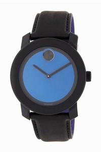 Movado Black New Mens (3600481) Bold Leather Strap Blue Dial Watch