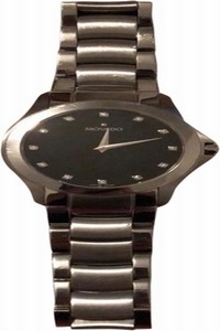 Movado Silver Masino Diamond Black Dial Swiss Quartz Watch