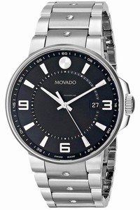 Movado Silver 0606761 Mens Se. Pilot Black Quartz Watch