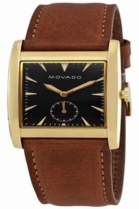 Movado Black/Brown/Gold Mens Heritage Dial Leather 3650043 Watch