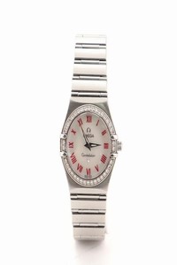 Omega White Constellation Quartz Stainless Steel with Diamond Bezel Watch