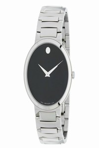 Movado Silver Temo Stainless Bracelet Black Dial Mens Quartz 0607292 Watch
