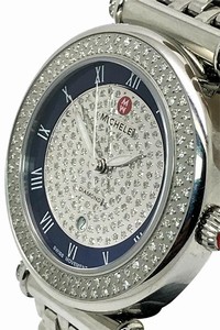 Michele Silver Pave Caber Blue Dial 0.98ctw Diamonds Womens S\s Swiss Watch