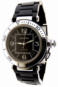 Cartier Black Mint Mens Pasha Seatimer Date Ss 40.5 Mm Watch
