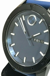 Movado Black & Blue Bold Mens Dial Day Date Swiss Quartz Silicone Band Watch