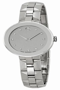 Movado Silver Sapphire Series Diamond Mirror Dial Swiss Quartz Ladies Watch