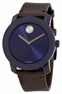 Movado Brown Leather Strap Blue Dial Silver Dot Mens 3600461 Watch