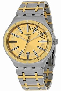 Swatch Yws410g Mens Two Tone Steel Bracelet with Gold Analog Dial Watch