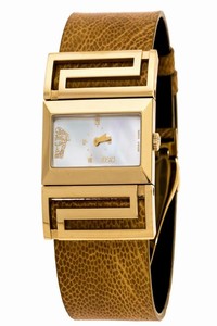 Versace Mother Of Pearl Gold Plated Stainless Steel Leather Beauville Vsq90 Womens Wristwatch 38 Mm Watch