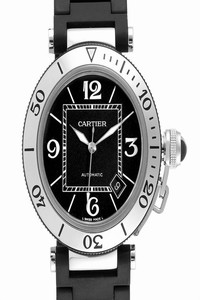 Cartier Black Pasha Seatimer Rubber Strap Steel Mens W31077u2 Watch