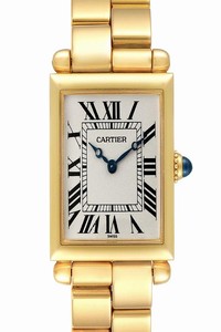 Cartier Silvered Tank Obus Prevee Collection 18k Yellow Gold Ladies 1630 Watch