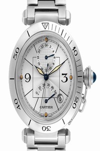 Cartier Silver Pasha Power Reserve Gmt Mens W31037h3 Watch