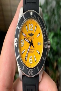 Superocean Automatic 44 TF 1:1 Best Edition Yellow Dial Black Bezel on Black Rubber Strap A2824