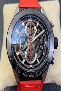 Calibre Heuer 01 Chrono SS/PVD XF 1:1 Best Edition Skeleton Dial Red Hand on Red Rubber Strap