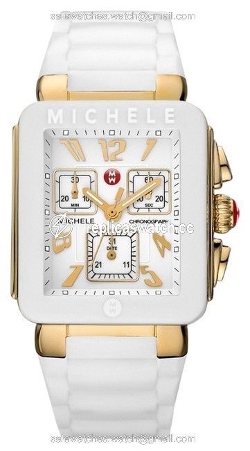 Michele White/Gold Mww06l000013 Womens Square Park Chronograph Dial Silicon Watch Michele White/Gold Mww06l000013 Womens Square Park Chronograph Dial Silicon Watch