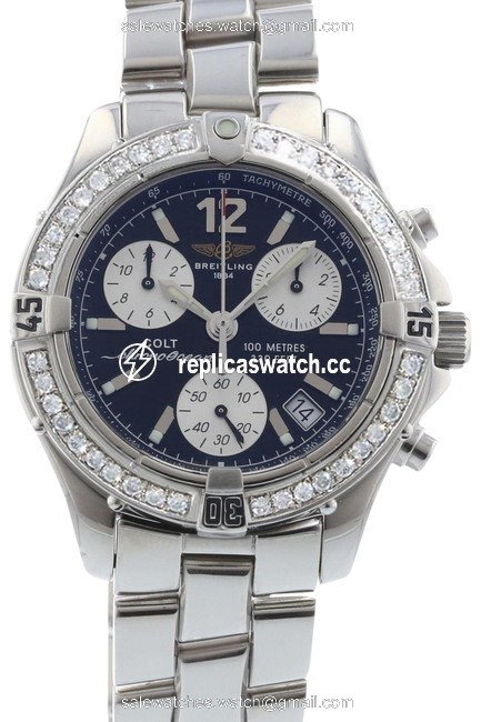 Breitling Stainless Steel Certified 1.50 Carat Diamond Colt Chrono Ocean Mens Watch Breitling Stainless Steel Certified 1.50 Carat Diamond Colt Chrono Ocean Mens Watch