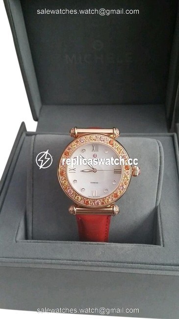 Michele Rose Gold Topaz Orange New Limited Edition 088/100 Caber Diamond Marker Watch Michele Rose Gold Topaz Orange New Limited Edition 088/100 Caber Diamond Marker Watch