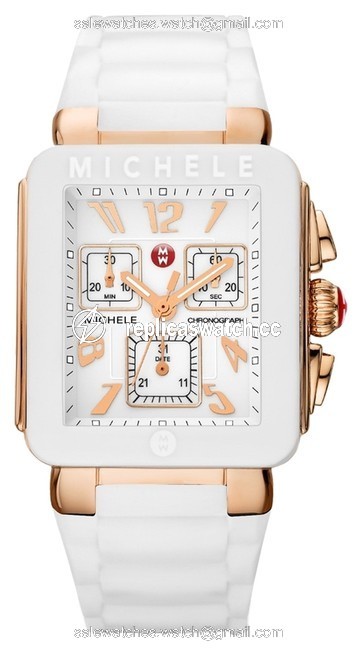 Michele White/Rose Gold Mww06l000014 Womens Square Park Chronograph Dial Silicon Tone New Watch Michele White/Rose Gold Mww06l000014 Womens Square Park Chronograph Dial Silicon Tone New Watch