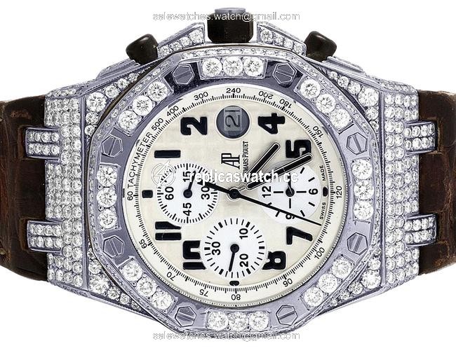 Audemars Piguet Stainless Steel Mens Royal Oak Offshore Safari Brown Alligator 42mm Diamond 8.5 Ct Watch Audemars Piguet Stainless Steel Mens Royal Oak Offshore Safari Brown Alligator 42mm Diamond 8.5 Ct Watch