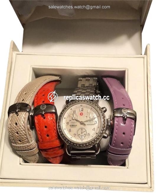 Michele Stainless Steel with Pave Diamonds Csx 33 3 Extra Mw Straps Watch Michele Stainless Steel with Pave Diamonds Csx 33 3 Extra Mw Straps Watch