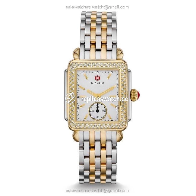 Michele Gold/Silver Deco Mid Two Tone Diamond Bracelet Watch Michele Gold/Silver Deco Mid Two Tone Diamond Bracelet Watch