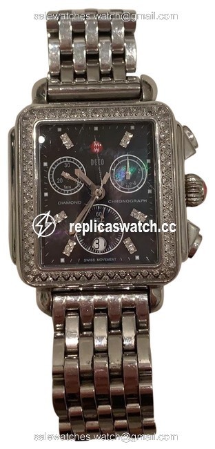 Michele Black and Silver Deco Diamond Watch Michele Black and Silver Deco Diamond Watch