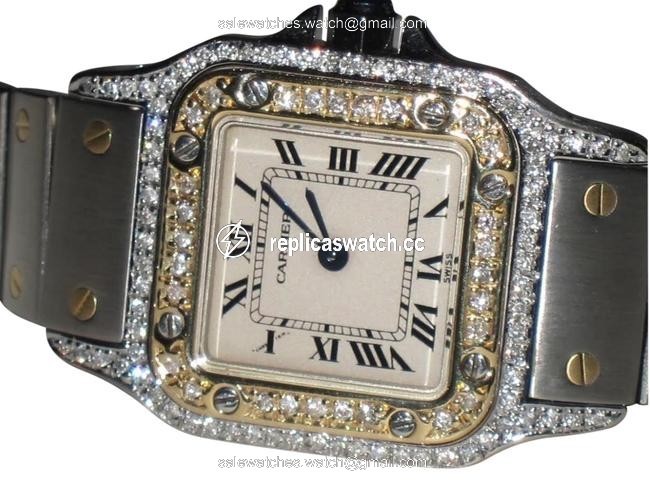Cartier Santos 18k Gold Diamonds Watch Cartier Santos 18k Gold Diamonds Watch
