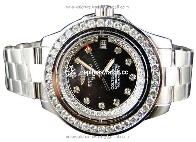 Breitling Stainless Steel Ladies Custom Aeromarine Colt Ocean Diamond 2.75 Ct Watch Breitling Stainless Steel Ladies Custom Aeromarine Colt Ocean Diamond 2.75 Ct Watch