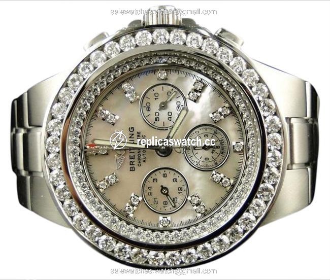 Breitling Stainless Steel Custom Hercules Diamond Band 7.75 Ct Watch Breitling Stainless Steel Custom Hercules Diamond Band 7.75 Ct Watch