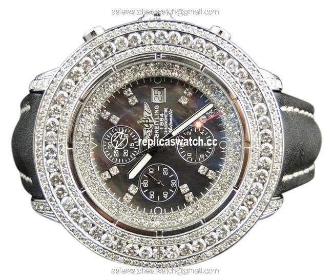 Breitling Stainless Steel Mens Custom Super Avenger Aeromarine 55 Mm Genuine Diamond 23 Ct Watch Breitling Stainless Steel Mens Custom Super Avenger Aeromarine 55 Mm Genuine Diamond 23 Ct Watch