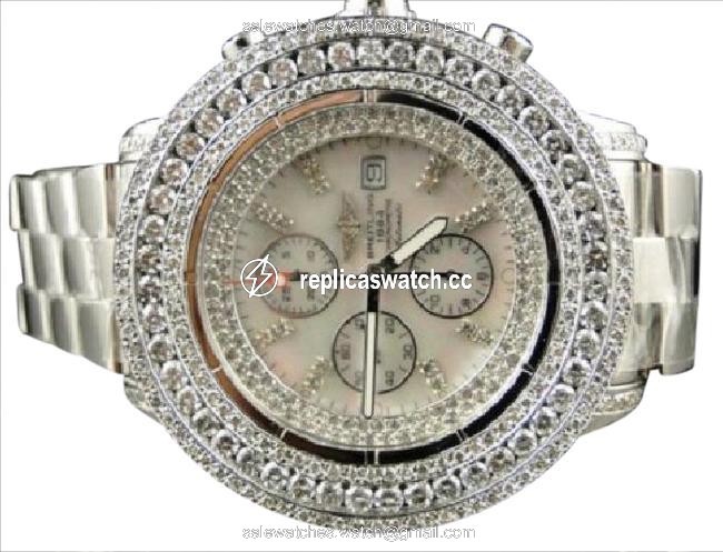 Breitling Stainless Steel XL Custom Mens Super Avenger 3 Row Diamond 23 Ct Watch Breitling Stainless Steel XL Custom Mens Super Avenger 3 Row Diamond 23 Ct Watch