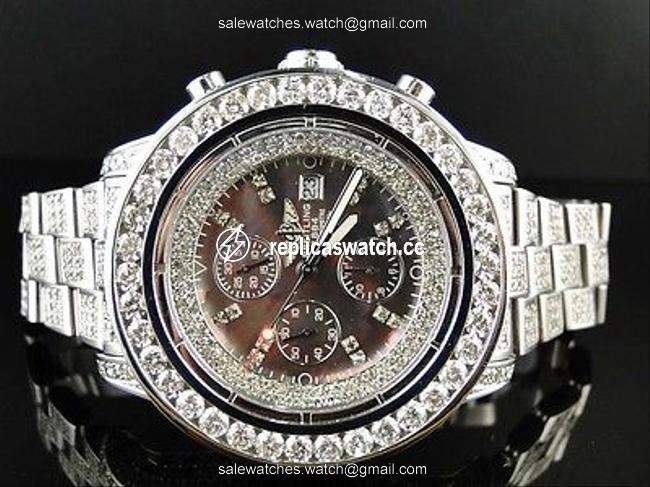 Breitling Stainless Steel Mens Custom Super Avenger 1 Row Big 53mm Diamond 32 Ct Watch Breitling Stainless Steel Mens Custom Super Avenger 1 Row Big 53mm Diamond 32 Ct Watch