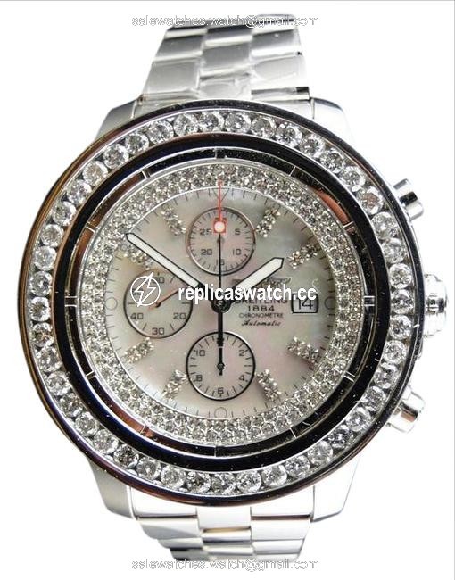 Breitling Stainless Steel Custom Super Avenger 1 Row Big 51 Mm Diamond Ct Watch Breitling Stainless Steel Custom Super Avenger 1 Row Big 51 Mm Diamond Ct Watch