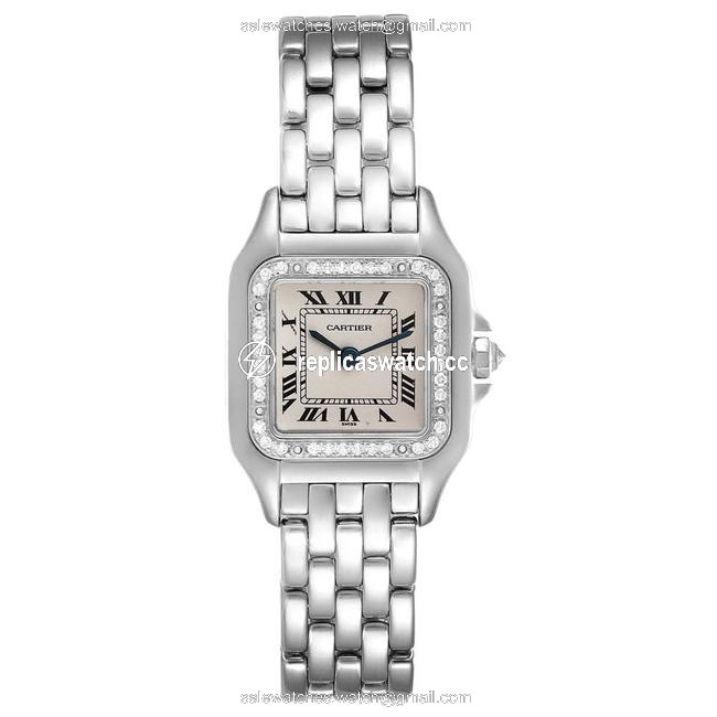 Cartier Silver Diamonds 18k White Gold Panthere Wf3091f3 Womens Wristwatch 22 X 22 Mm Watch Cartier Silver Diamonds 18k White Gold Panthere Wf3091f3 Womens Wristwatch 22 X 22 Mm Watch