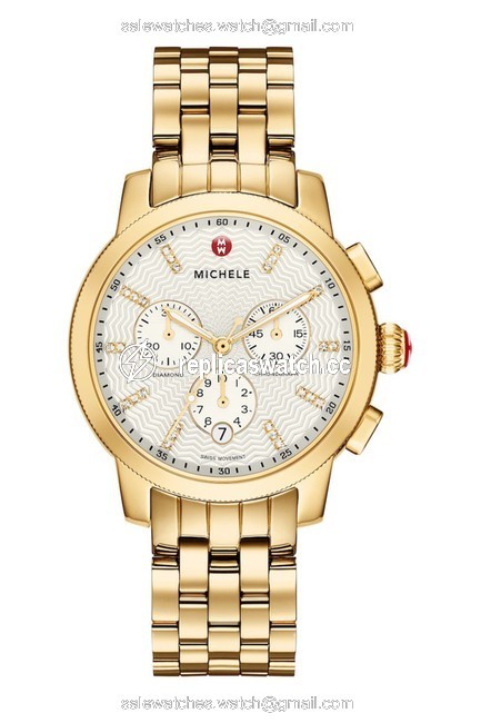 Michele Gold New Womens Uptown 18k Diamond Dial 38mm-0.12 Ctw Watch Michele Gold New Womens Uptown 18k Diamond Dial 38mm-0.12 Ctw Watch