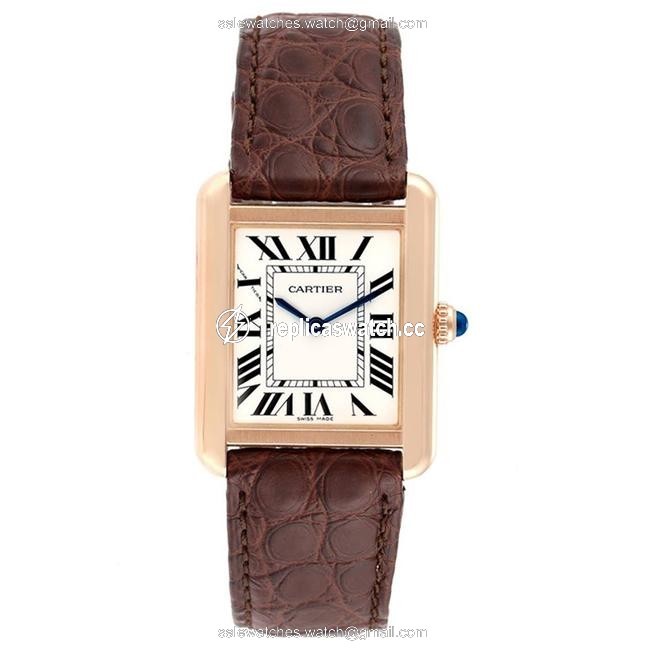 Cartier Silver 18k Rose Gold and Leather Tank Solo W5200024 Womens Wristwatch 30x23mm Watch Cartier Silver 18k Rose Gold and Leather Tank Solo W5200024 Womens Wristwatch 30x23mm Watch