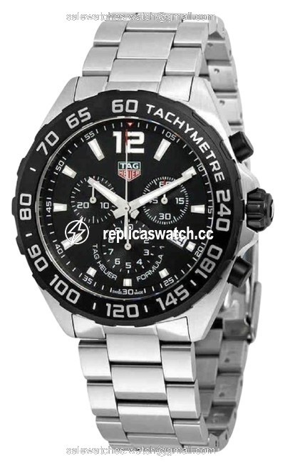 TAG Heuer Black Silver Tone Formula 1 Index H-marker Chronograph S-steel Quartz Round Mens Watch TAG Heuer Black Silver Tone Formula 1 Index H-marker Chronograph S-steel Quartz Round Mens Watch