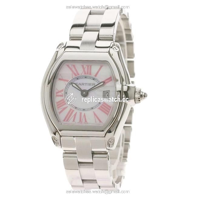 Cartier Pink Mop Stainless Steel Roadster Quartz W6206006 Womens Wristwatch 31 Mm Watch Cartier Pink Mop Stainless Steel Roadster Quartz W6206006 Womens Wristwatch 31 Mm Watch