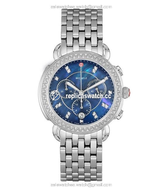 Michele Silver Sidney Blue Mother Of Pearl Womens Diamond Mww30a000009 Watch Michele Silver Sidney Blue Mother Of Pearl Womens Diamond Mww30a000009 Watch