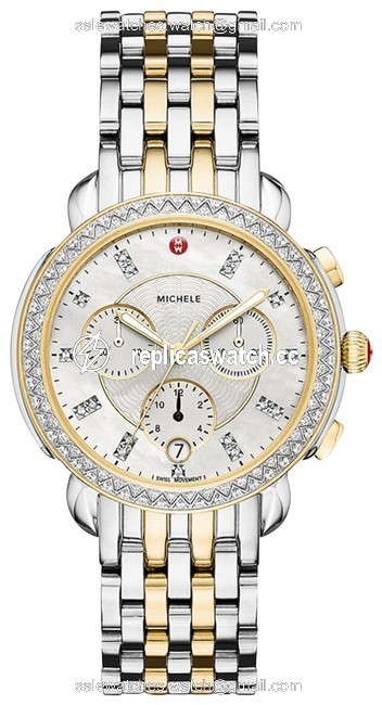 Michele Two Tone Sidney 18k Gold Mother Of Pearl Diamond Mww30a000005 Watch Michele Two Tone Sidney 18k Gold Mother Of Pearl Diamond Mww30a000005 Watch