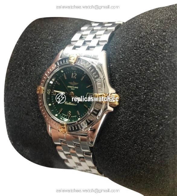 Breitling Green Gold Silver Callistino 18k Two Tone Womens Watch Breitling Green Gold Silver Callistino 18k Two Tone Womens Watch