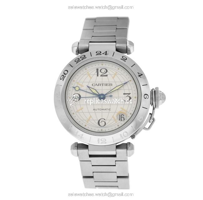 Cartier Silver Unisex Midsize Pasha Gmt 2377 W31029m7 Steel Date 35 Watch Cartier Silver Unisex Midsize Pasha Gmt 2377 W31029m7 Steel Date 35 Watch