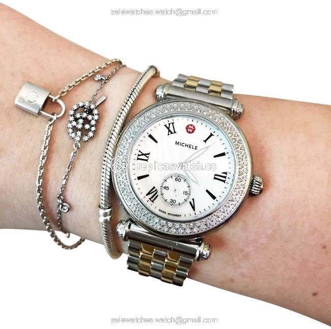 Michele Silver and Gold Caber Diamond Band Watch Michele Silver and Gold Caber Diamond Band Watch