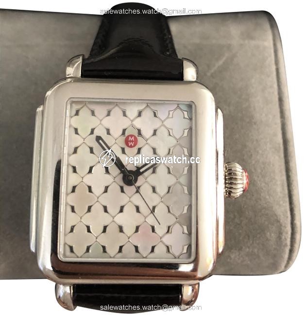 Michele Silver Deco18 Mosaic Dial Leather Strap Watch Michele Silver Deco18 Mosaic Dial Leather Strap Watch