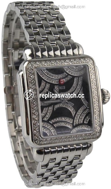 Michele Silver/Black Art Deco Diamond Diamond Dial Ladies 252 Diamonds Watch Michele Silver/Black Art Deco Diamond Diamond Dial Ladies 252 Diamonds Watch