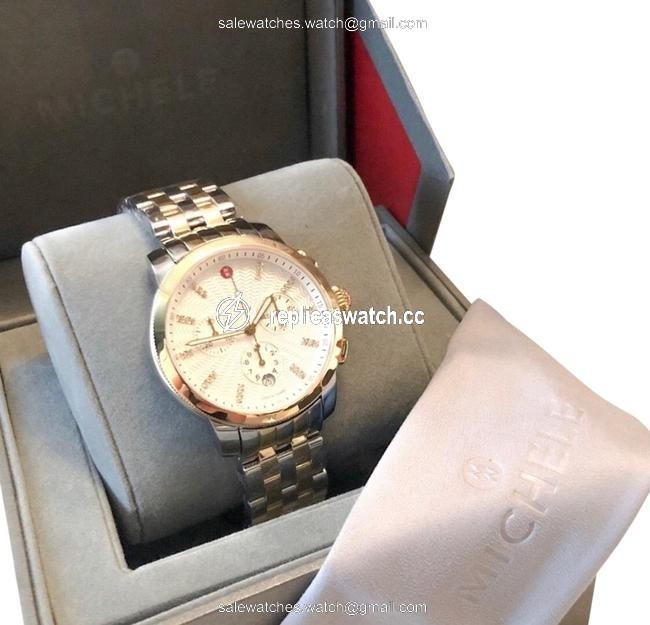 Michele Silver Gold Box Uptown Diamond Watch Michele Silver Gold Box Uptown Diamond Watch