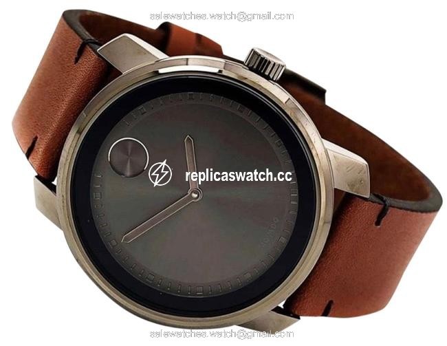 Movado Brown/Silver/Gunmetal 43mm Stainless/Leather Strap Men Watch Movado Brown/Silver/Gunmetal 43mm Stainless/Leather Strap Men Watch