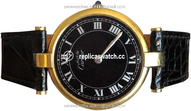 Cartier Silver Gold Black 18k and Sterling New Strap Watch Cartier Silver Gold Black 18k and Sterling New Strap Watch