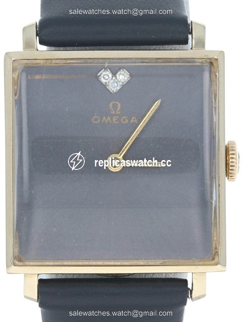Omega Yellow Gold and Black Leather Womens 14k Strap Diamond Heart U0666 Watch Omega Yellow Gold and Black Leather Womens 14k Strap Diamond Heart U0666 Watch